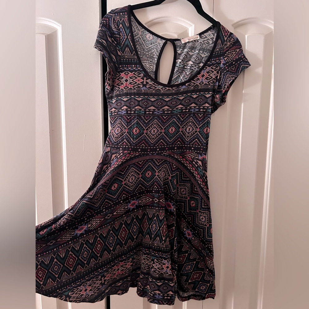 Patterned cotton skater dress with babydoll sleeves